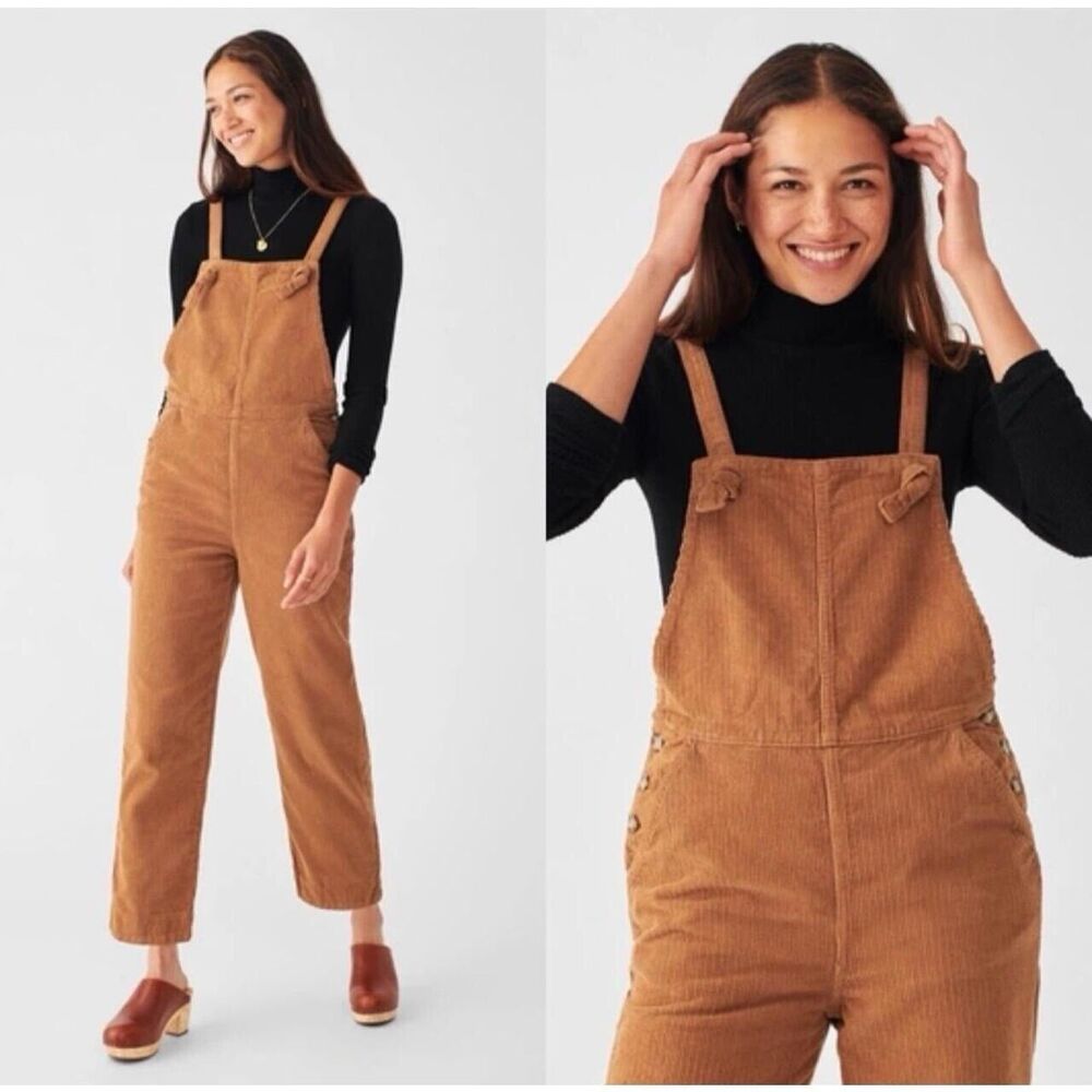 Faherty Women Overall Brown Corduroy Straight Leg Jumpsuit Casual Pinafore Small